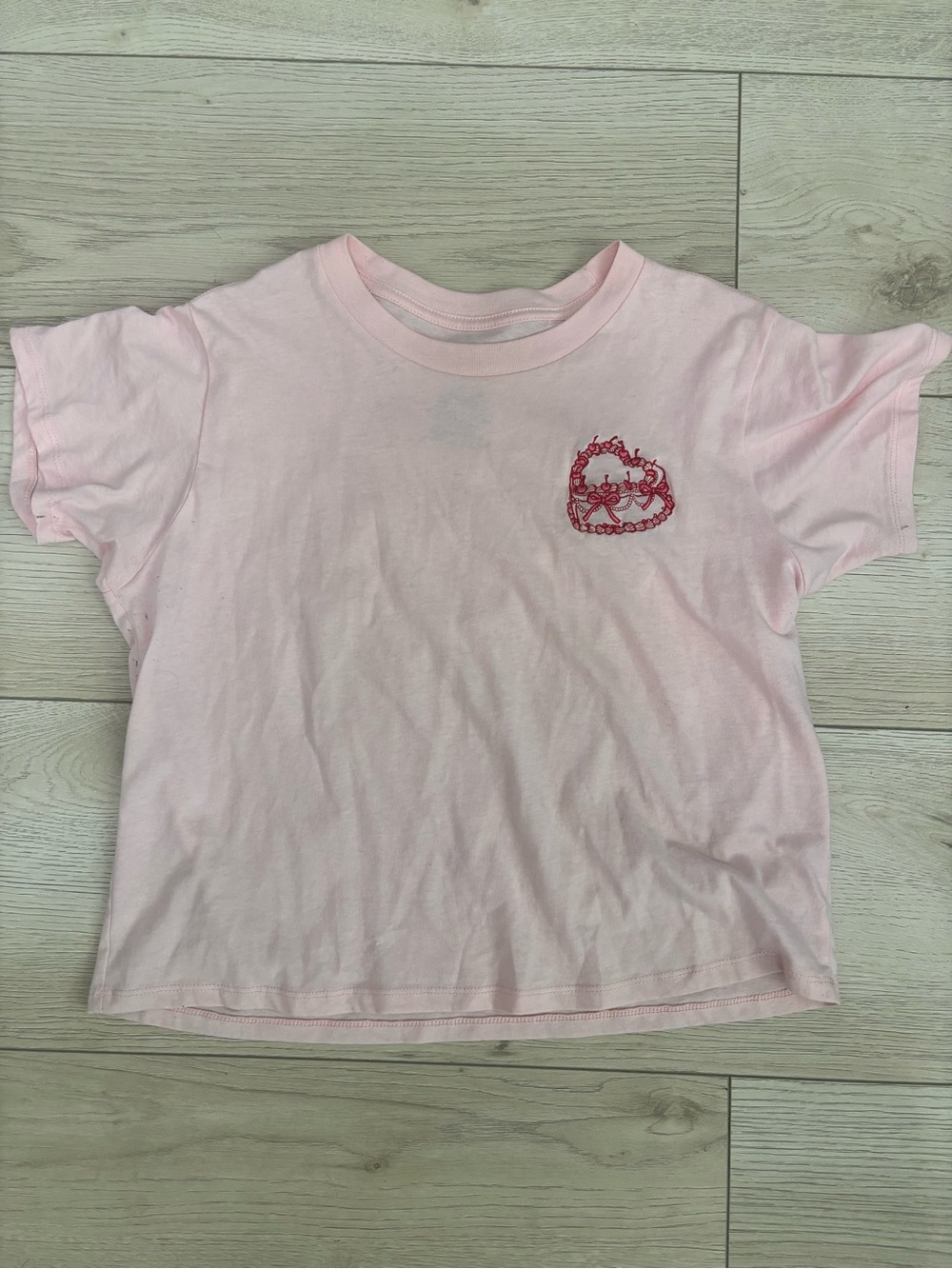 Pink Heart Embroidered Tee